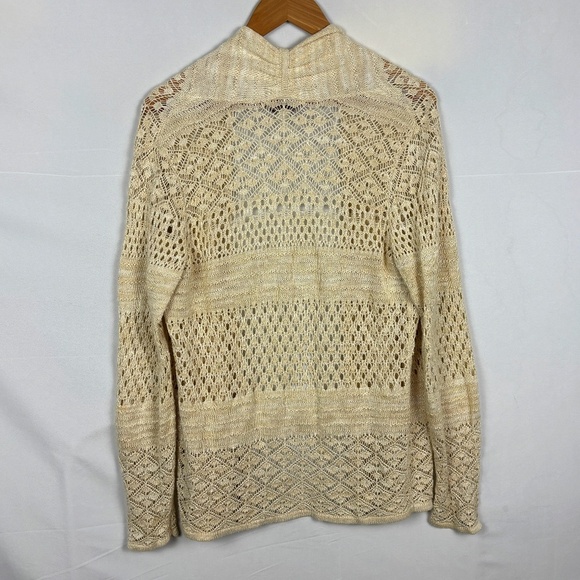 Coldwater Creek Open Knit Cardigan Sweater Sz M Beachy Boho Long Sleeve Beige - Picture 3 of 10